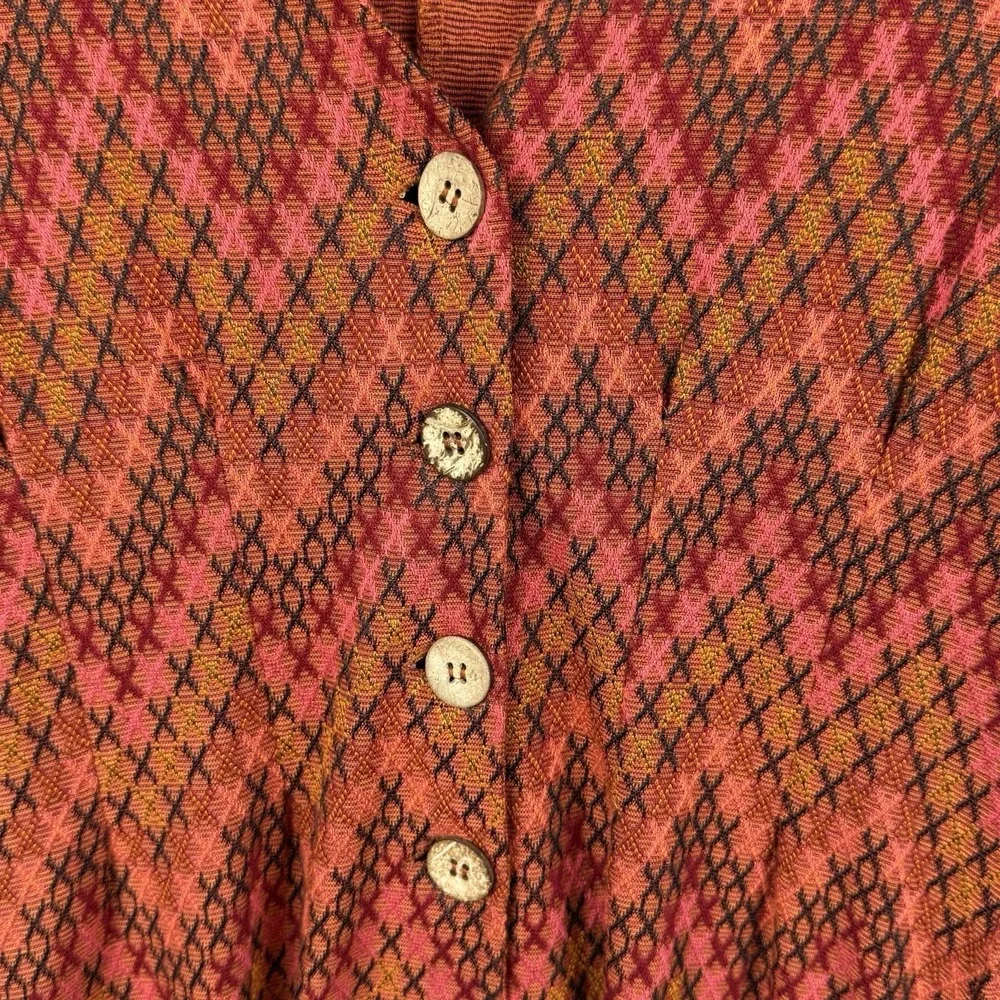 Free People Phoenix Chevron Orange Button Up 70s Vibe‎ Short Romper Sz S? *read